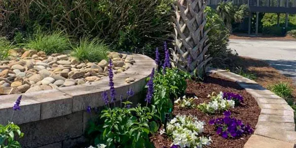 nicely landscaped flower bed