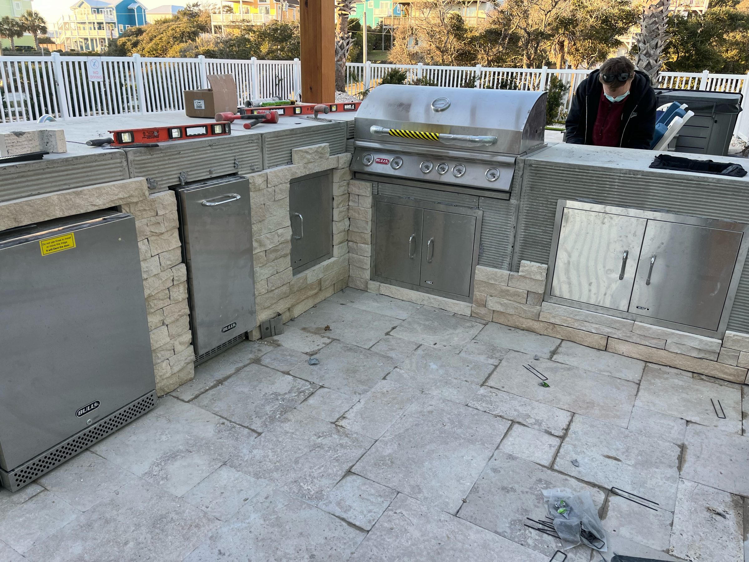 Outdoor kitchen with stainless steel appliances
